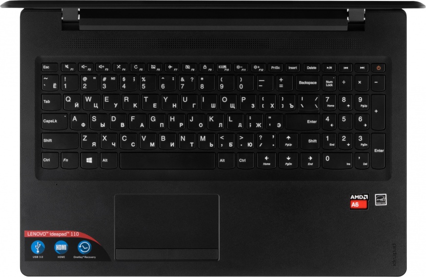 Ноутбук Lenovo IdeaPad 110-15ACL A6 7310,4Gb,500Gb,AMD Radeon R4,15.6",HD (1366x768),Win10,black,WiFi,BT,Cam 80tj00d6rk