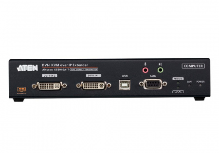 Удлинитель-передатчик ATEN KVM USB 2xDVI-I+AUDIO+RS232, 100м, UTP/10км, SM точка-точка/неогранич, в пределах LAN, 1xUTP/2xОптич,волокна SFP(LC);GbE (TCP/IP;IGMP), 2x(2xDVI-I+USB A-тип+2xMINIJACK+DB9)+USB B-тип,,, DC 5V, (доступ по IP) KE6940AiT-AX-G KE6940AiT-AX-G