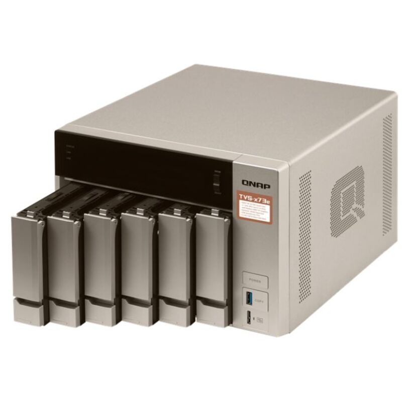 Сетевой RAID-накопитель QNAP 6-tray w/o HDD, 2xM.2 SSD Slot, 2xHDMI-port. Quad-сore AMD quad-core 2.1 GHz up to 3.4 GHz , 8GB DDR4 (2 x 4GB) up to 64GB (4 x 16GB), 4x Gigabit LAN TVS-673e-8G TVS-673e-8G