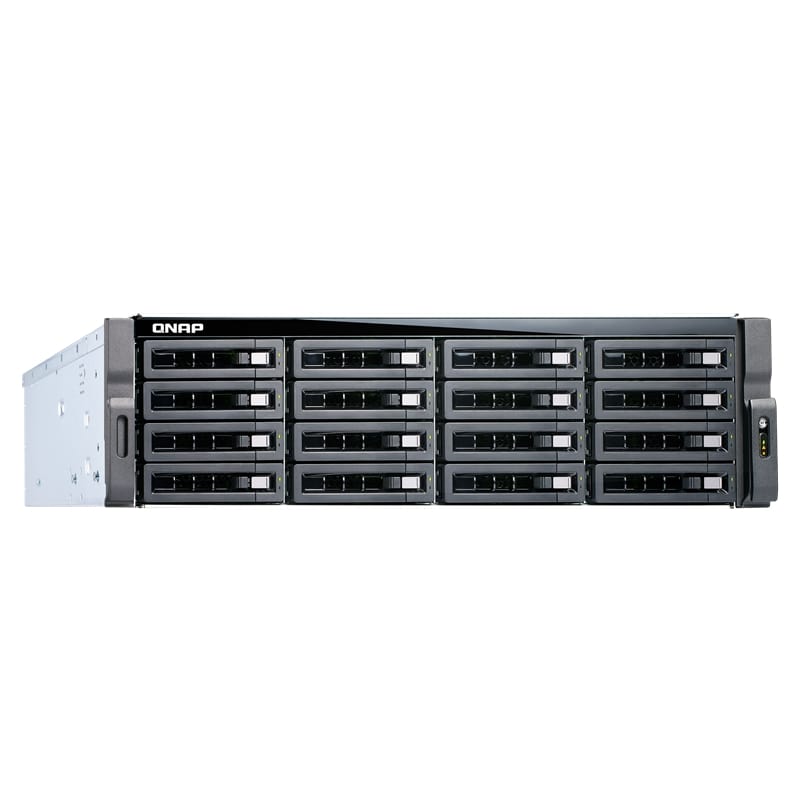 Сетевой RAID-накопитель QNAP 16-Bay (16x 2.5"/3.5" SATA HDD/SSD), Intel Xeon E-2124 4-core 3.3 GHz (up to 4.3 GHz), 16 GB DDR4 ECC RAM (2 x 8GB) up to 64 GB ( 4 x 16 GB),  4x GbE LAN, 2 x 10GbE SFP+, rackmount 3U, 2xPSU. W/o rail kit RAIL-A03-57 TS-1 TS-1683XU-RP-E2124-16G