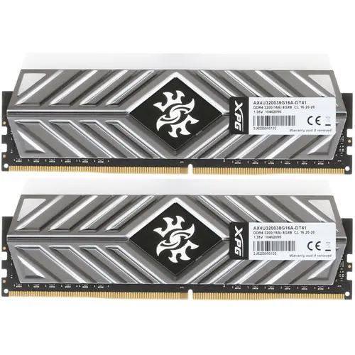 Модуль памяти ADATA 16GB DDR4 3200 DIMM XPG SPECTRIX D41 RGB Grey Gaming Memory Non-ECC, CL16, 1.35V, 1024x8, Kit (2x8GB), RTL (775272) AX4U320038G16A-DT41 AX4U320038G16A-DT41