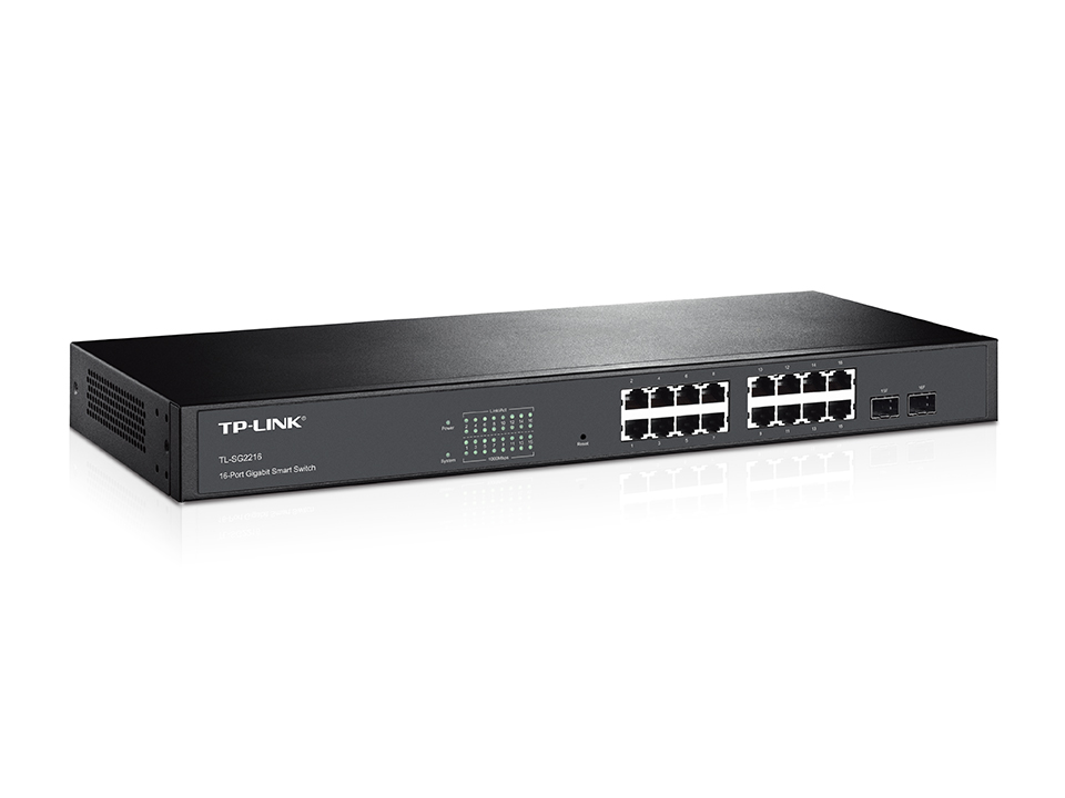 Коммутатор TP-Link Web-smart, 16*10/100/1000, 2 combo SFP, VLAN на базе тэга TL-SG2216 TL-SG2216
