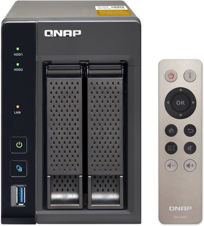 Сетевой RAID-накопитель QNAP 2 отсека для HDD, HDMI-порт. Четырехъядерный Celeron N3150 1,6 ГГц TS-253A-8G TS-253A-8G