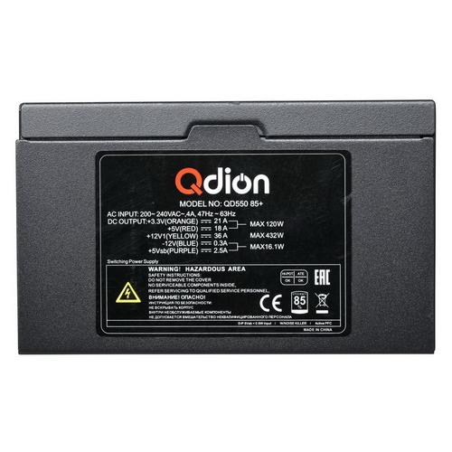 Блок питания QDION ATX , 550W 85+ real, 12cm fan, 24+4pin, CPU4+4,PCI-E 6+2pin,5*sata,3*molex,1*fdd pin, input 230V,I/O switch,without power cord OEM QD550 85+ QD550 85+