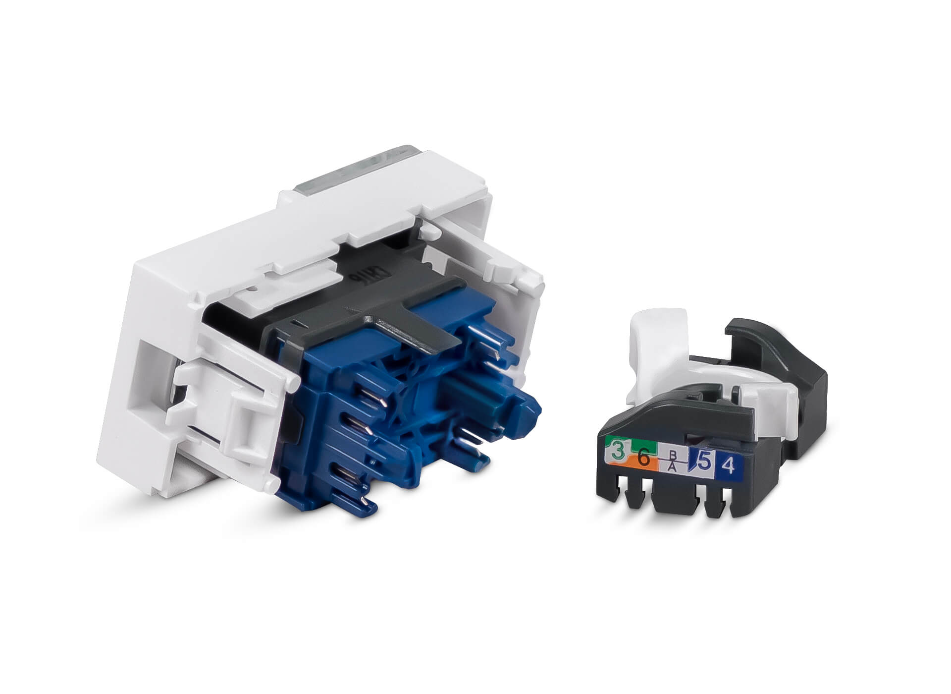 Cabeus KJ-RJ45-Cat.6-180T-FP-L-22,5 Keystone Jack RJ-45(8P8C), 180 градусов, категория 6, безинструментный монтаж, вставка Mosaic J-RJ45-Cat.6-180T-FPL-22,5 KJ-RJ45-Cat.6-180T-FP-L-22,5