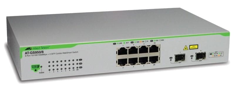 Коммутатор Allied Telesis 8 port 10/100/1000TX WebSmar switch with 2 SFP bays AT-GS950/8-XX AT-GS950/8-XX