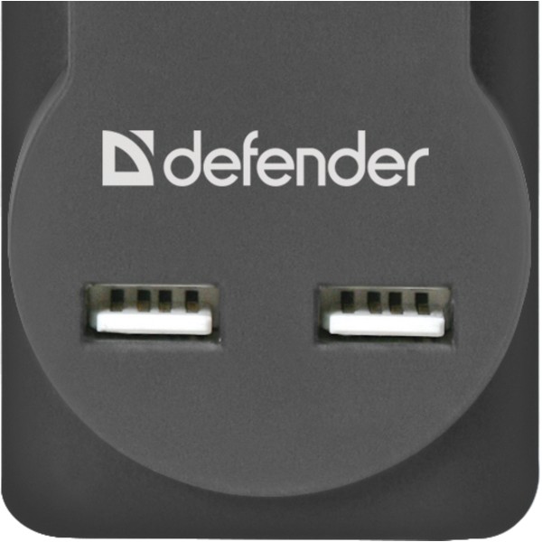 Сетевой фильтр Defender DFS 751 1,8 м, 5 розеток, 2xUSB, 2.1A, черный 99751 99751