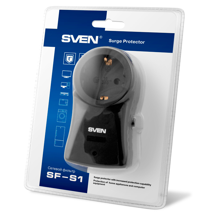 Сетевой фильтр Sven SF-S1 16A термопредохранитель (1 розетка), черный SV-014773 SV-014773