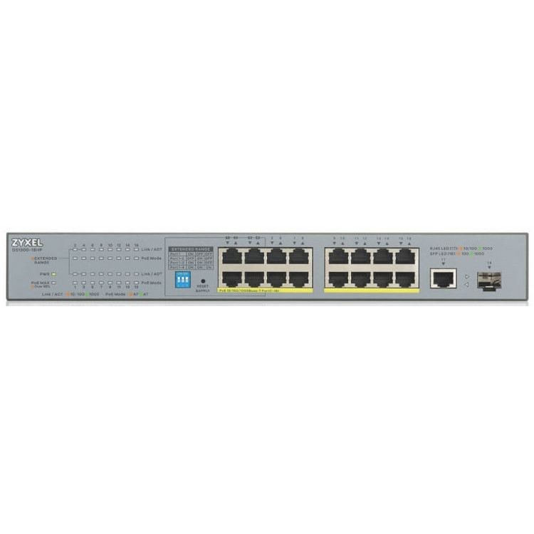 Коммутатор Zyxel GS1300-18HP PoE+ switch for IP cameras, 17xGE (16xPoE +), 1xSFP, PoE budget of 170 W, power transmission distance up to 250 m, increased overvol GS1300-18HP-EU0101F GS1300-18HP-EU0101F