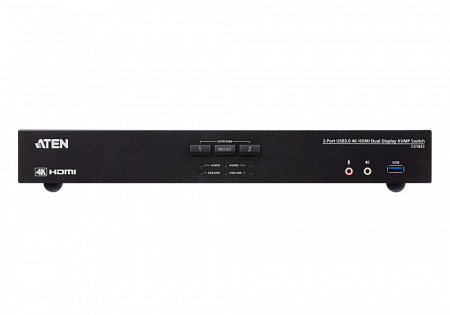 KVM-переключатель ATEN KVM AUDIO+USB 3,1 Gen1, 1> 2 блока/порта/port USB с 2 вых,HDMI, со шнурами HDMI/AUDIO*4шт+USB*2шт, (макс,разр 4096x2160/3840x2160 60Hz 4:2:0;консоль упр,-USB;2 порт,HUB USB Gen 3,1) CS1842-AT-G CS1842-AT-G