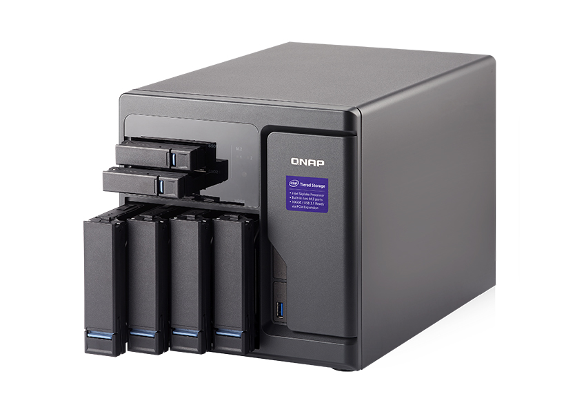Сетевой RAID-накопитель QNAP 4 отсека 3,5", 2 отсека 2,5", 2 слота M.2, 3 HDMI-порта, 2 порта Thunderbolt 2. Intel Core i3-6100 3,7 ГГц, 8 ГБ TVS-682T-i3-8G TVS-682T-i3-8G