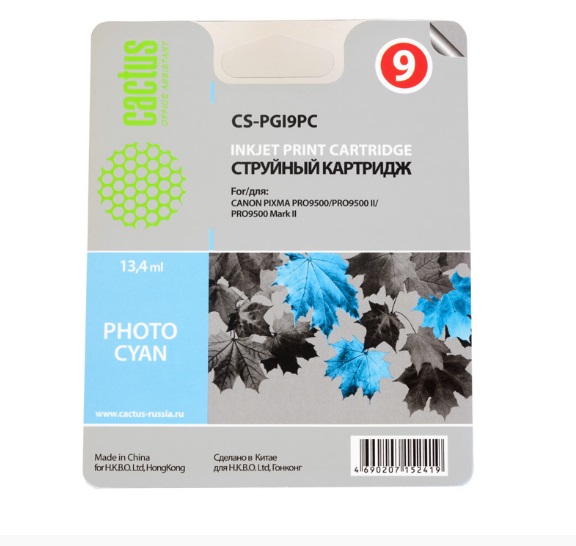 Картридж Cactus струйный CS-PGI9PC фото голубой для Canon Pixma PRO9000 MarkII/PRO9500 (13.4мл) CS-PGI9PC CS-PGI9PC