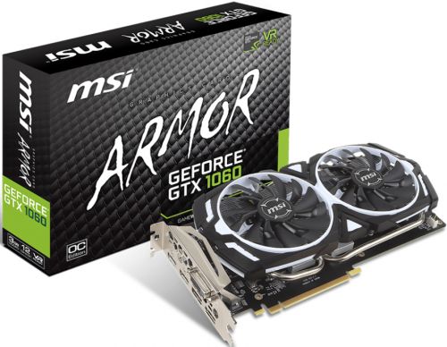 Видеокарта  MSI PCI-E nVidia GeForce GTX 1060 3072Mb 192bit GDDR5 1544/8008 DVIx1/HDMIx2/DPx2/HDCP Ret GTX 1060 ARMOR 3G OCV1 GTX 1060 ARMOR 3G OCV1
