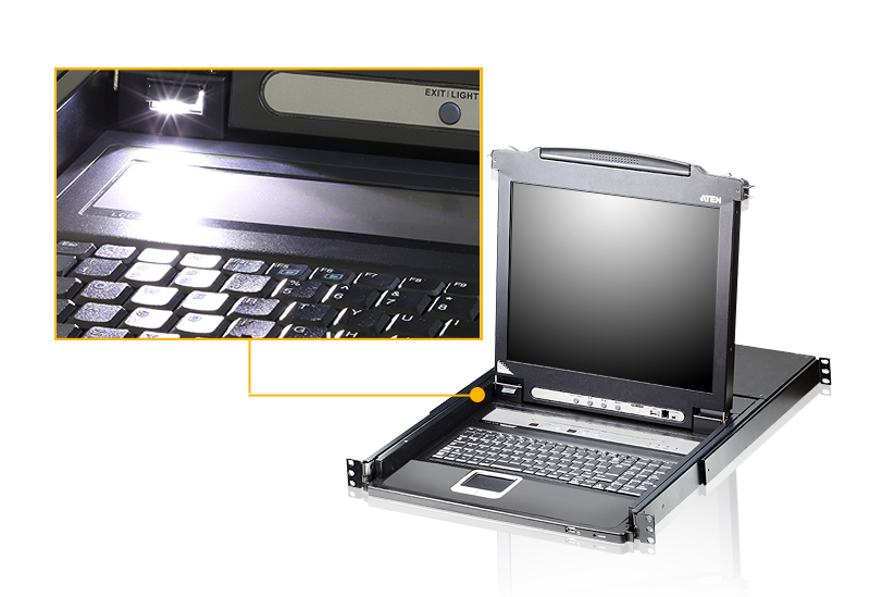 KVM переключатель ATEN 2 user консоль LCD 17" =>16 cpu/блоков/портов PS2/USB+VGA, с KVM-шнурами PS2 1х1.8м.;USB 1x1.8м CL5716FM-AT-RG CL5716FM-AT-RG
