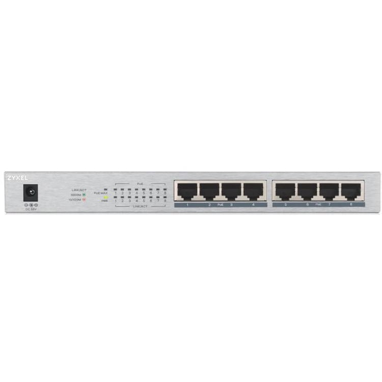 Коммутатор Zyxel GS1008HP Switch PoE +, 8xGE PoE +, tabletop, metal, silent, budget PoE 60 W GS1008HP-EU0101F GS1008HP-EU0101F