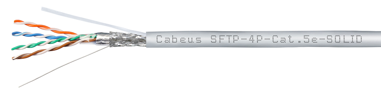 Кабель Cabeus витая пара экранированная SFTP (SF/UTP), категория 5e, 4 пары (24 AWG), одножильный (305 м), PVC нг(А)-LS SFTP-4P-Cat.5e-SOLID-GY SFTP-4P-Cat.5e-SOLID-GY