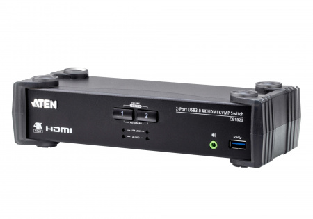 KVM-переключатель ATEN KVM+Audio+USB 3,1 Gen1, 1> 2 блока/порта/port USB, компл,шнур,:HDMI;USB;AUDIO 2х1,2м,, (макс,разр,4096x2160/3840x2160 60Hz 4:2:0;консоль упр,- USB;+ 2 порт, HUB USB 3,1 Gen1) CS1822-AT-G CS1822-AT-G