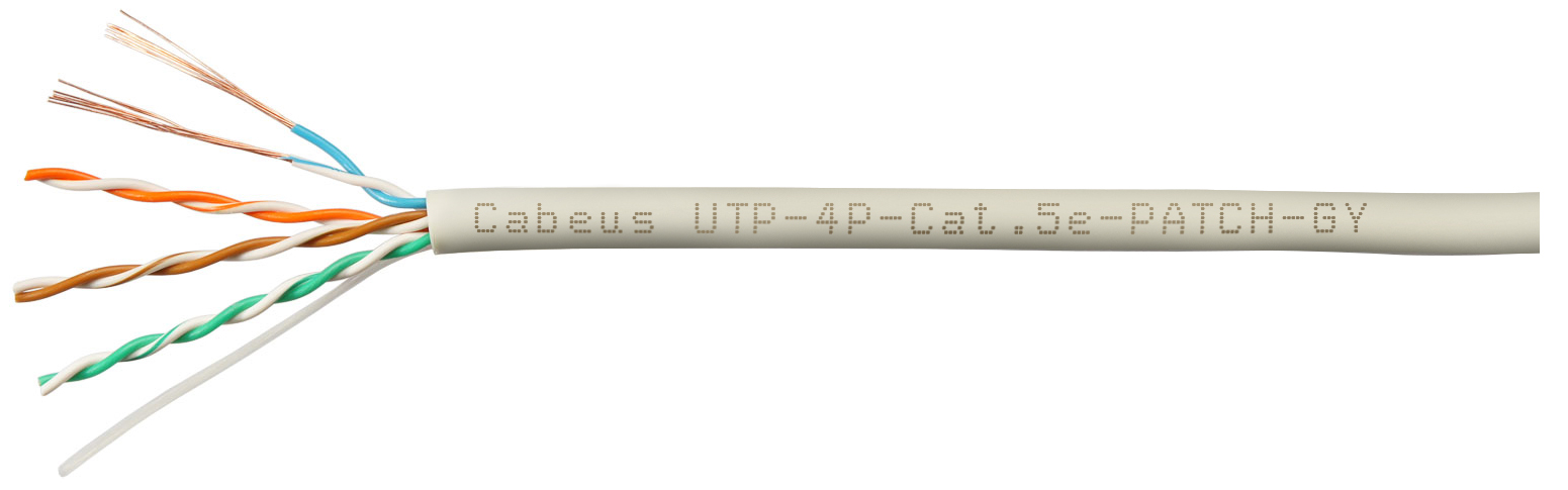 Кабель Cabeus витая пара UTP (U/UTP), категория 5e, 4 пары, (24 AWG), многожильный (patсh), PVC нг(А)-LS, серый (305 м) UTP-4P-Cat.5e-PATCH-GY UTP-4P-Cat.5e-PATCH-GY