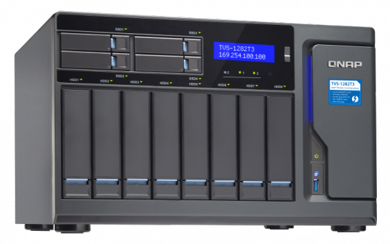 Сетевой RAID-накопитель QNAP 8x3,5", 4x2,5", 2xM.2, 3xHDMI, 2x10 GbE BASE-T, 4xThunderbolt 3, Intel Core i7-7700 3,6 ГГц, 64 ГБ D TVS-1282T3-i7-64G TVS-1282T3-i7-64G