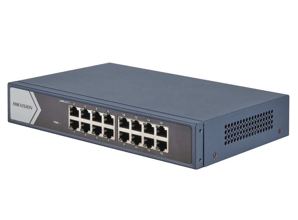 PoE коммутатор Hikvision DS-3E0516-E(B) неуправляемый 16 RJ45 1000M (15й и 16й-Uplink порты); таблица MAC адресов на 8000 записей; пропускная способность 32Гб/с; VAC 220, 0.3A; 0 °C...+40°C. DS-3E0516-E(B) DS-3E0516-E(B)