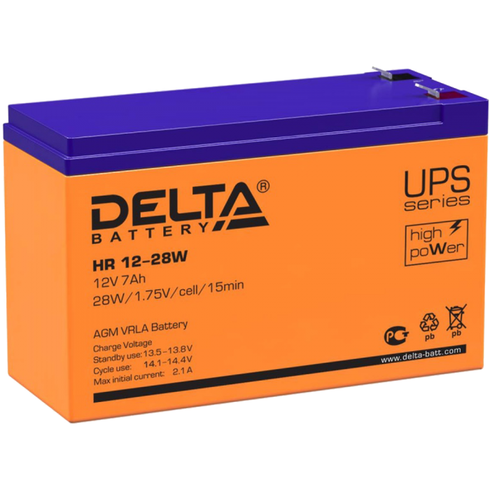 Батарея Delta HRW, UPS-серия 12В, 7Ач HR 12-28 W HR 12-28 W