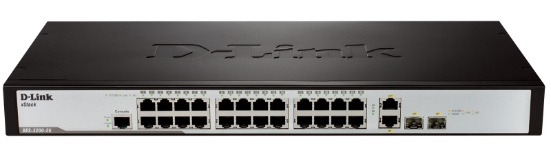 Коммутатор D-Link DES-3200-26/C1A 24-Port 10/100Mbps+ 2 Combo 1000BASE-T/SFP L2  Б/У DES-3200-26 Б/У