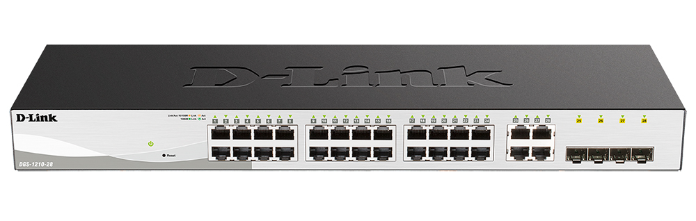 Коммутатор D-Link  L2 Smart Switch with 24 10/100/1000Base-T ports and 4 1000Base-T/SFP combo-ports DGS-1210-28/F1A DGS-1210-28/F1A