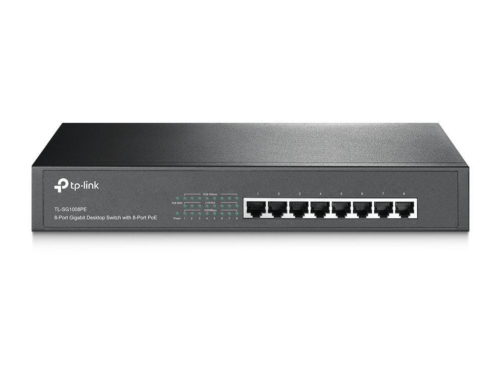 Коммутатор TP-Link PoE+, IEEE 802.3af/at, до 124 Вт питание по PoE, 13-дюймовый монтируемый в стойку стальной корпус TL-SG1008PE TL-SG1008PE