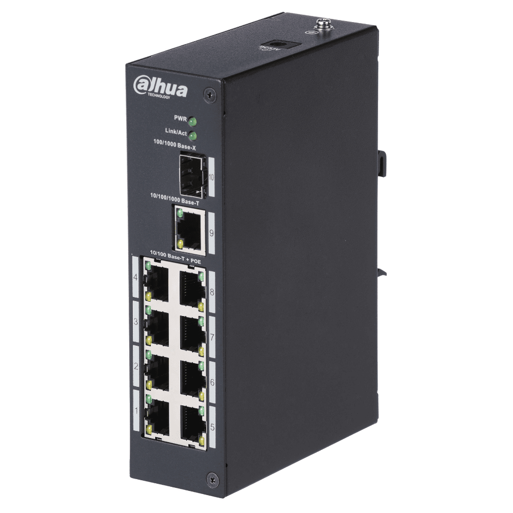 Коммутатор Dahua DH-PFS3110-8P-96 индустриальный сетевой РОЕ 2-го уровня; 8 POE порта RJ45 -100mb; Uplink RJ-45 -1GB, SFP -1GB, поддержка: IEEE802.3af, IEEE802.3at; питание: DC53В/ 96Ватт; пабочая температура: -40 -+60 С DH-PFS3110-8P-96 DH-PFS3110-8P-96