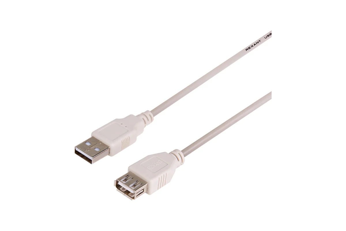 Шнур Rexant USB-A (male) штекер - USB-A (female) гнездо, длина 1,8 метра, белый (PE пакет) REXANT 18-1114 18-1114