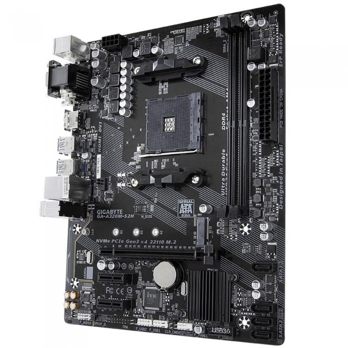 Материнская плата Gigabyte GA-A320M-S2H, Socket AM4, AMD A320, 2xDDR4-2400, D-SUB+DVI-D+HDMI, 1xPCI-Ex16, 2xPCI-Ex1, 4xSATA3(RAID 0/1/10), 1xM.2, 8 Ch Audio, GLan, (2+4)xUSB2.0, (4+2)xUSB3.1, 2xPS/2, mATX, OEM GA-A320M-S2H oem GA-A320M-S2H oem