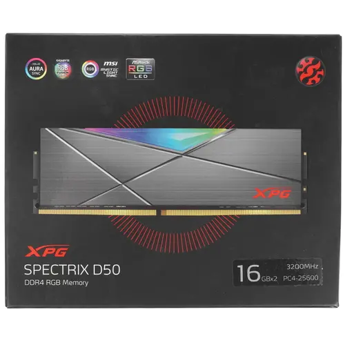 Модуль памяти ADATA 32GB DDR4 3200 DIMM XPG SPECTRIX D50 RGB Grey Gaming Memory Non-ECC, CL16, 1.35V, 2048x8, Kit (2x16GB), RTL (778198) AX4U3200716G16A-DT50 AX4U3200716G16A-DT50