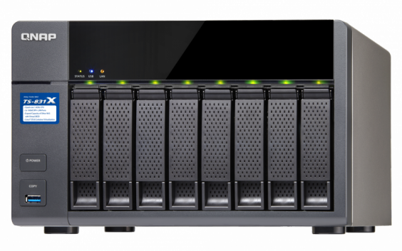Сетевой RAID-накопитель QNAP 8 отсеков для HDD, два порта 10 GbE SFP+. Cortex-A15 AnnapurnaLabs 1,4 ГГц , 8 ГБ. TS-831X-8G TS-831X-8G
