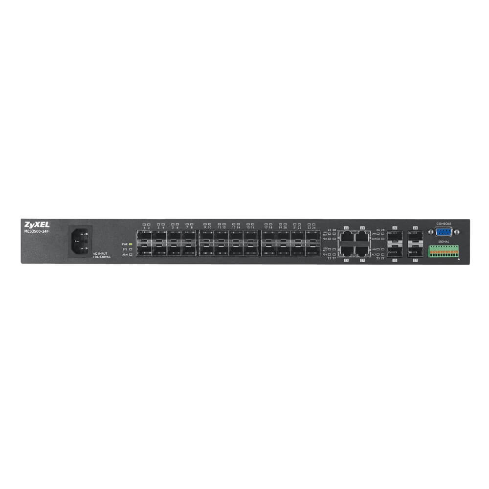 Коммутатор ZYXEL L2+ Metro Ethernet с 24 SFP-слотами 100BASE-X и 4 портами Gigabit Ethernet совмещенными с SFP-слотам MES3500-24F-EU01V1F MES3500-24F-EU01V1F