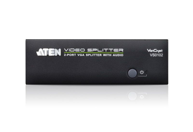 Разветвитель ATEN VGA/SVGA/MultiSync+AUDIO, 1> 2 монитора 450MHz, 65 м., F>M, без шнуров, Б.П.220> 5.3V VS0102-AT-G VS0102-AT-G