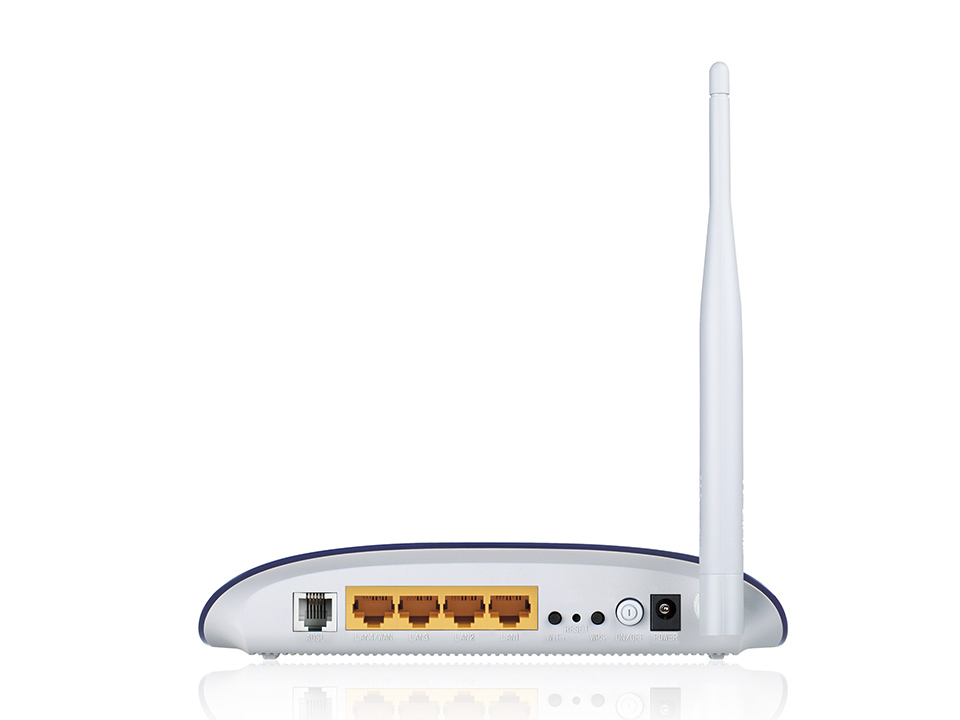 Маршрутизатор TP-Link 150n, с модемом ADSL2+,Annex A, 802.11b/g/n, 1*RJ11, 4*RJ45 10/100*, 1 фикс 5 дБи антенна, ADSL-спли TD-W8950N TD-W8950N