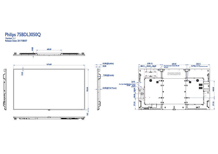 Профессиональная панель Philips 75BDL3050Q/00 75" Direct LED 4K powered by Android, Quad Core, Mem. 2Gb, Storage 8Gb, HTML5 browser, play from internal memory, CMND (Control & Create) , VESA 600x600/M6 75BDL3050Q/00 75BDL3050Q/00