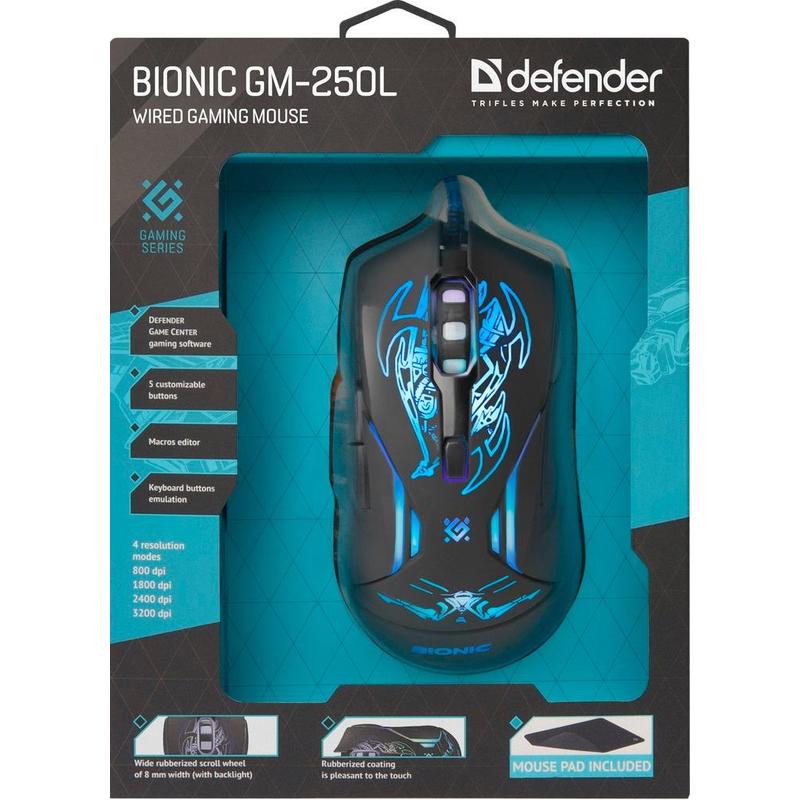 Мышь Defender игровая  Bionic GM-250L оптика,6кнопок,800-3200dpi 52250 52250