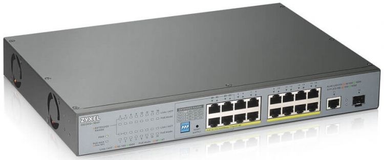 Коммутатор Zyxel GS1300-18HP PoE+ switch for IP cameras, 17xGE (16xPoE +), 1xSFP, PoE budget of 170 W, power transmission distance up to 250 m, increased overvol GS1300-18HP-EU0101F GS1300-18HP-EU0101F