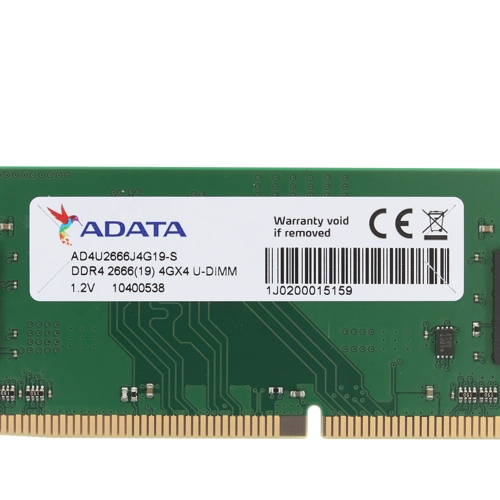 Модуль памяти ADATA 4GB DDR4 2666 DIMM Non-ECC, CL19, 1.2V, 512x16, RTL (461490) AD4U2666J4G19-S AD4U2666J4G19-S