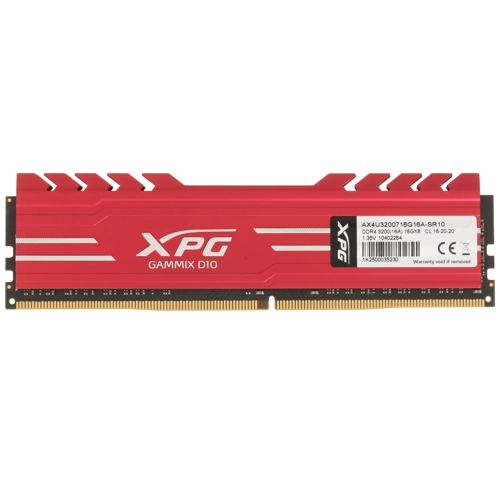 Модуль памяти ADATA 16GB DDR4 3200 DIMM XPG GAMMIX D10 Red Gaming Memory Non-ECC, CL16, 1.35V, 2048x8, RTL (776446) AX4U3200716G16A-SR10 AX4U3200716G16A-SR10