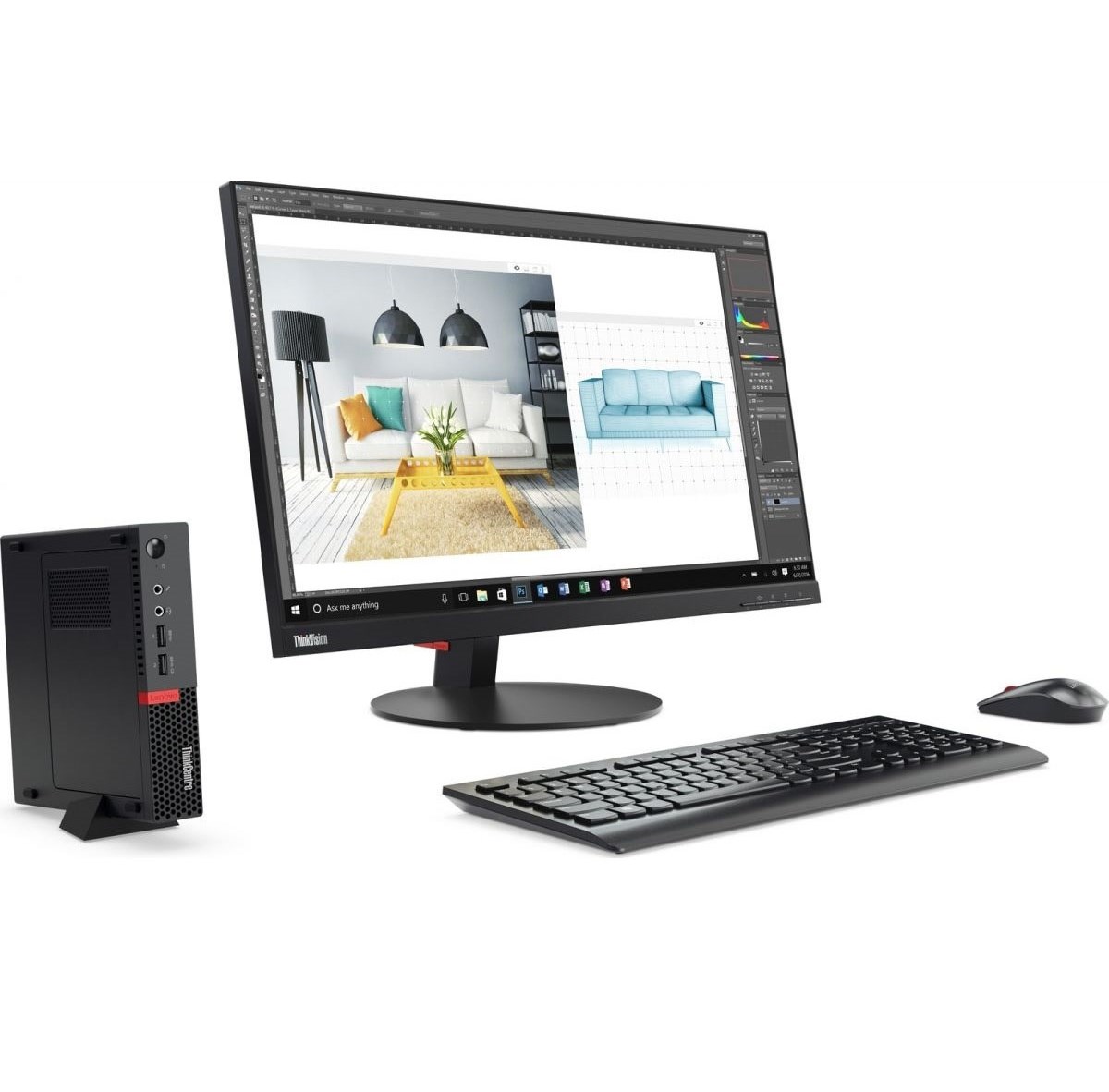 Компьютер Lenovo ThinkCentre M710q Tiny slim i5 7400T (2.4)/8Gb/1Tb 5.4k/HDG630/noOS/GbitEth/WiFi/BT/клавиатура/мышь/черный 10MRS04K00 10MRS04K00