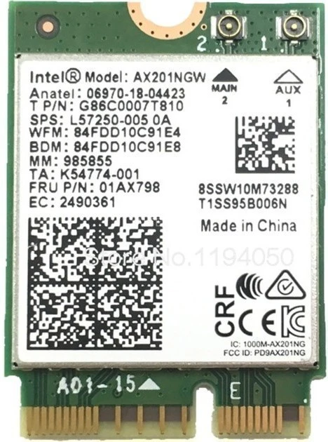 Сетевой адаптер Intel AX201.NGWG.NV Wi-Fi 6 AX201, 2230, 2x2 AX+BT, No vPro, 985855 AX201.NGWG.NV AX201.NGWG.NV