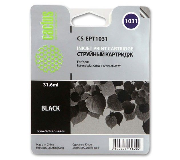 Картридж Cactus струйный CS-EPT1031 черный для Epson Stylus Office T40/T40w/TX510/TX510fn/TX600/TX60 CS-EPT1031 CS-EPT1031