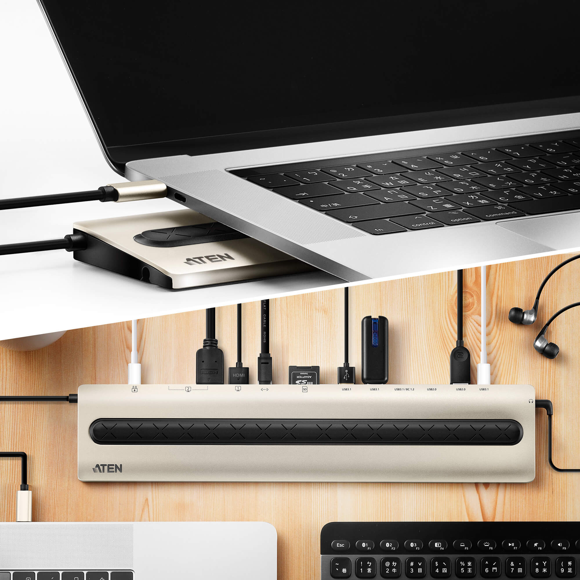 Док-станция ATEN USB-C Multiport Dock with Power Pass-Through UH3237-AT UH3237-AT