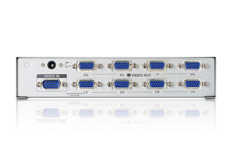 Разветвитель ATEN VGA/SVGA/MultiSync, 1> 8 мониторов 300MHz, 65 м., F>M, без шнуров, Б.П.220> 9V, (MVS108) VS98A-A7-G VS98A-A7-G