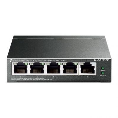 Коммутатор TP-Link TL-SG105PE Управляемый LANх5 4*PoE+ 10/100/1000 Base-TX (1000 мбит/с) Combo SFP TL-SG105PE TL-SG105PE