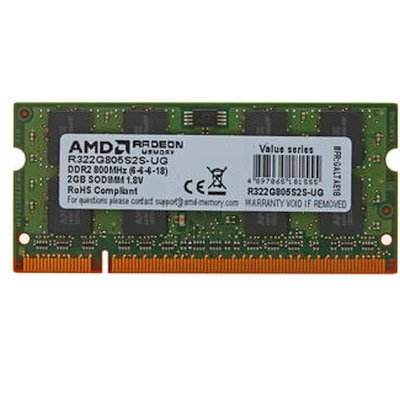 Модуль памяти AMD 2GB Radeon™ DDR2 800 SO DIMM R3 Value Series Green Non-ECC, CL5, 1.8V, RTL R322G805S2S-UG R322G805S2S-UG