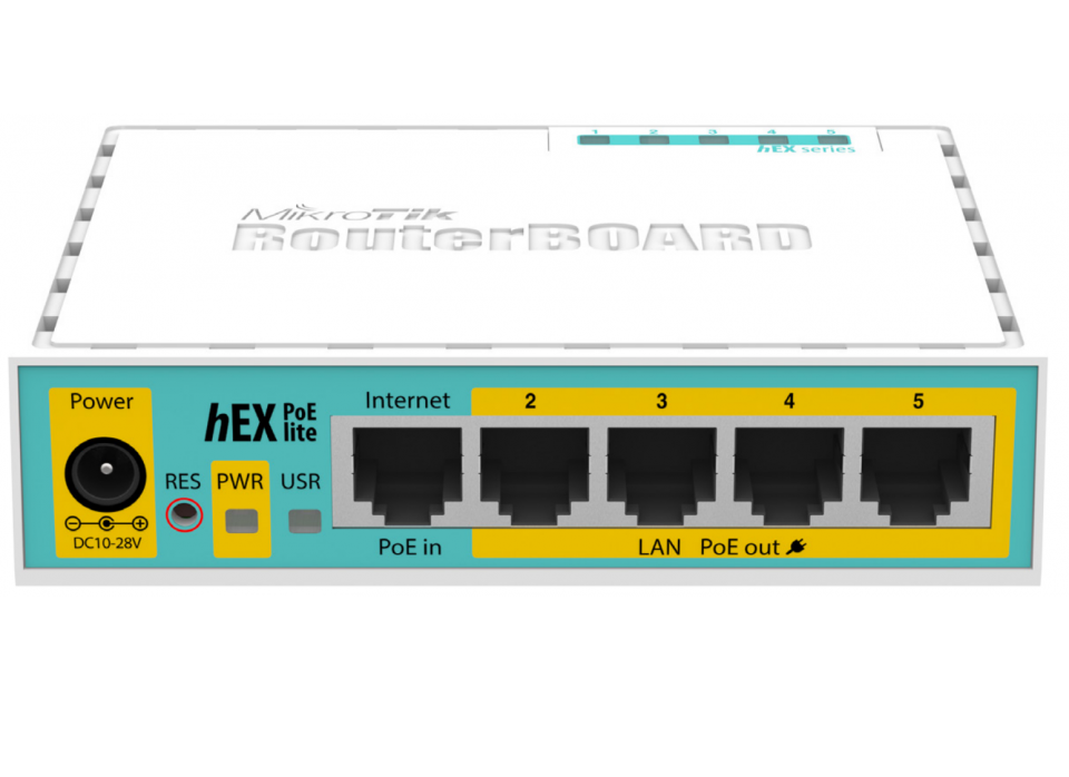 Маршрутизатор Mikrotik hEX PoE lite CPU 650MHz, 64MB RAM, 5x LAN, 1x USB 2.0, Power Output On ports 2-5, Ourput: 1A max per port; 2A max total, RouterOS L4 RB750UPr2 RB750UPr2