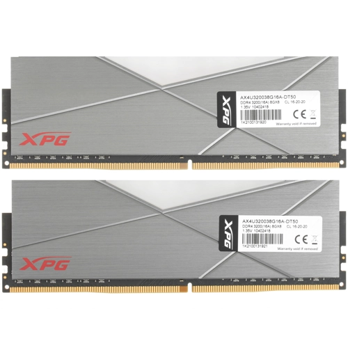 Модуль памяти ADATA 16GB DDR4 3200 DIMM XPG SPECTRIX D50 RGB Grey Gaming Memory Non-ECC, CL16, 1.35V, 1024x8, Kit (2x8GB), RTL (778129) AX4U320038G16A-DT50 AX4U320038G16A-DT50